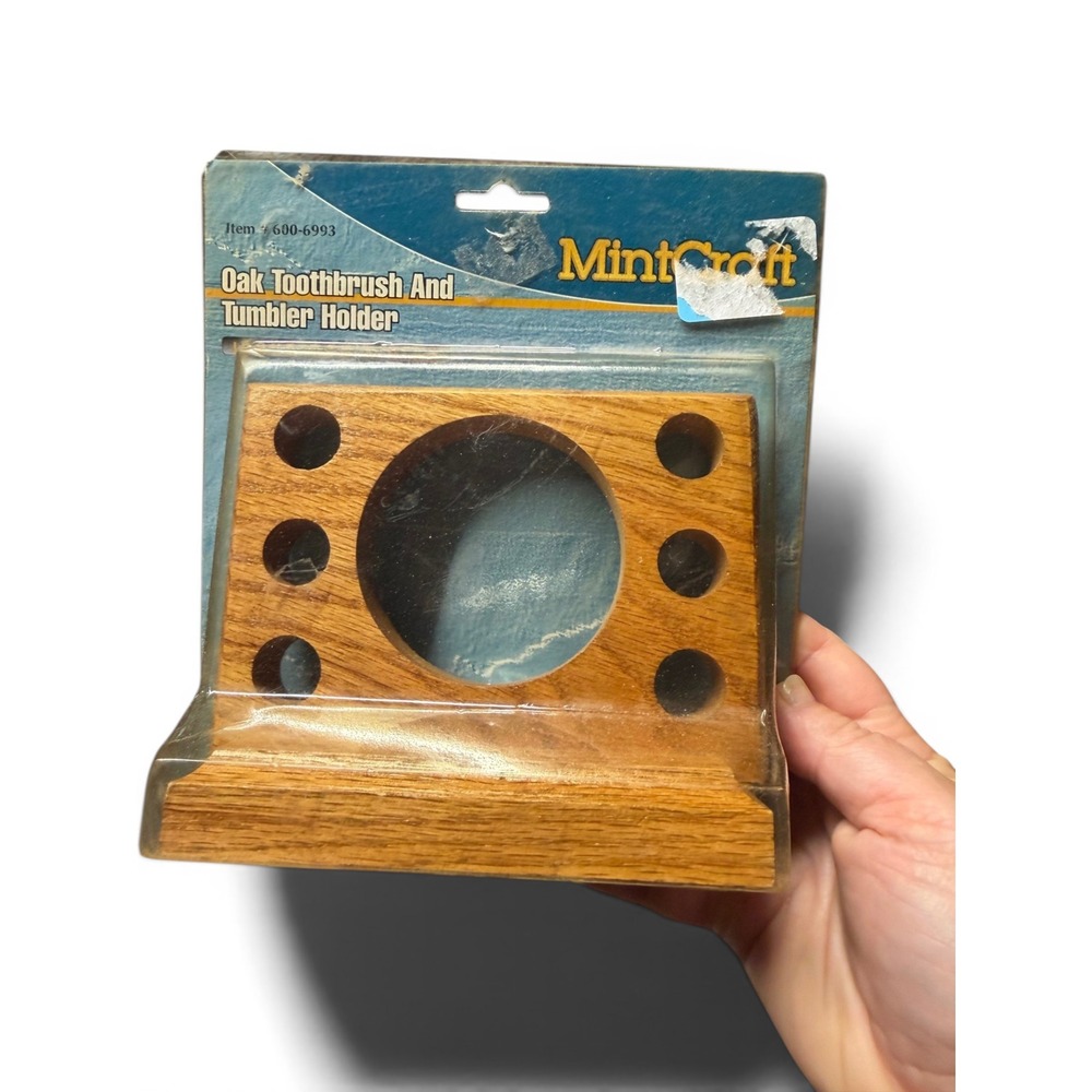 Vintage MintCraft Wall Mounted Toothbrush Holder | Oak Wood (Unopened)